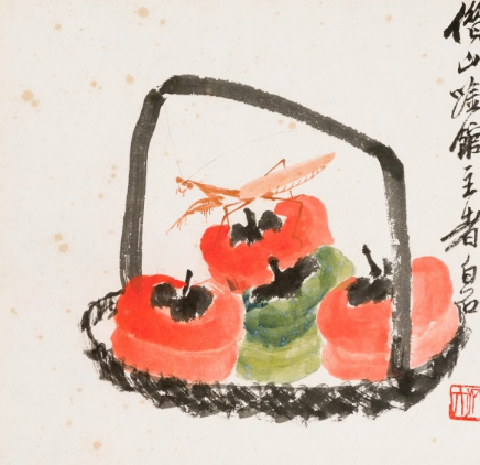 齐白石除了喜欢画虾以外,也及其喜欢画柿子.