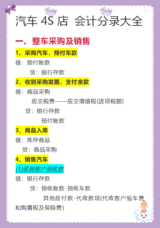 感恩！退休老会计为初出茅庐的你编写：汽车4s会计分录+常用表格