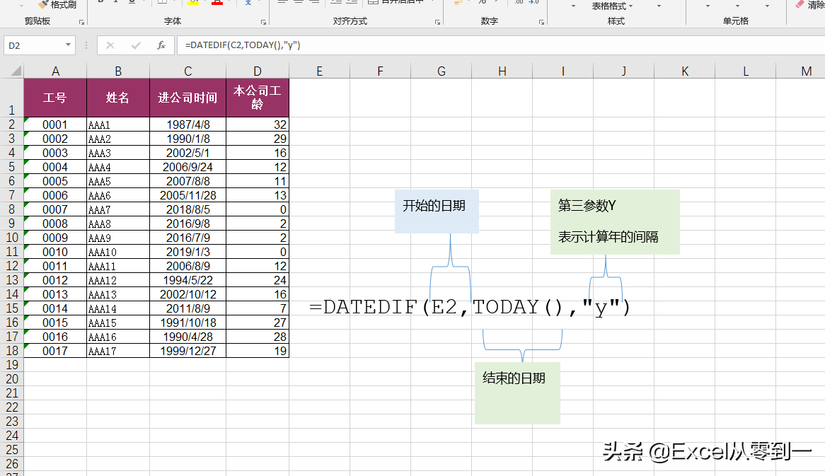 工龄怎么算？学会这个被微软隐藏的excel函数，5秒搞定工龄计算