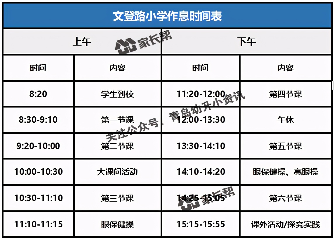 青岛「公办+民办小学」作息时间表及课程表汇总