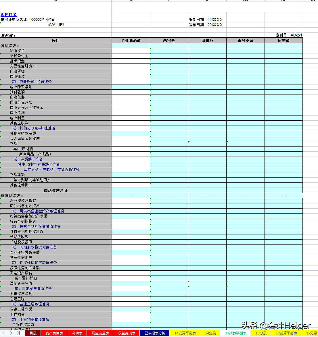 全自动Excel合并财务报表模板，附试算平衡表及附注，直接套用
