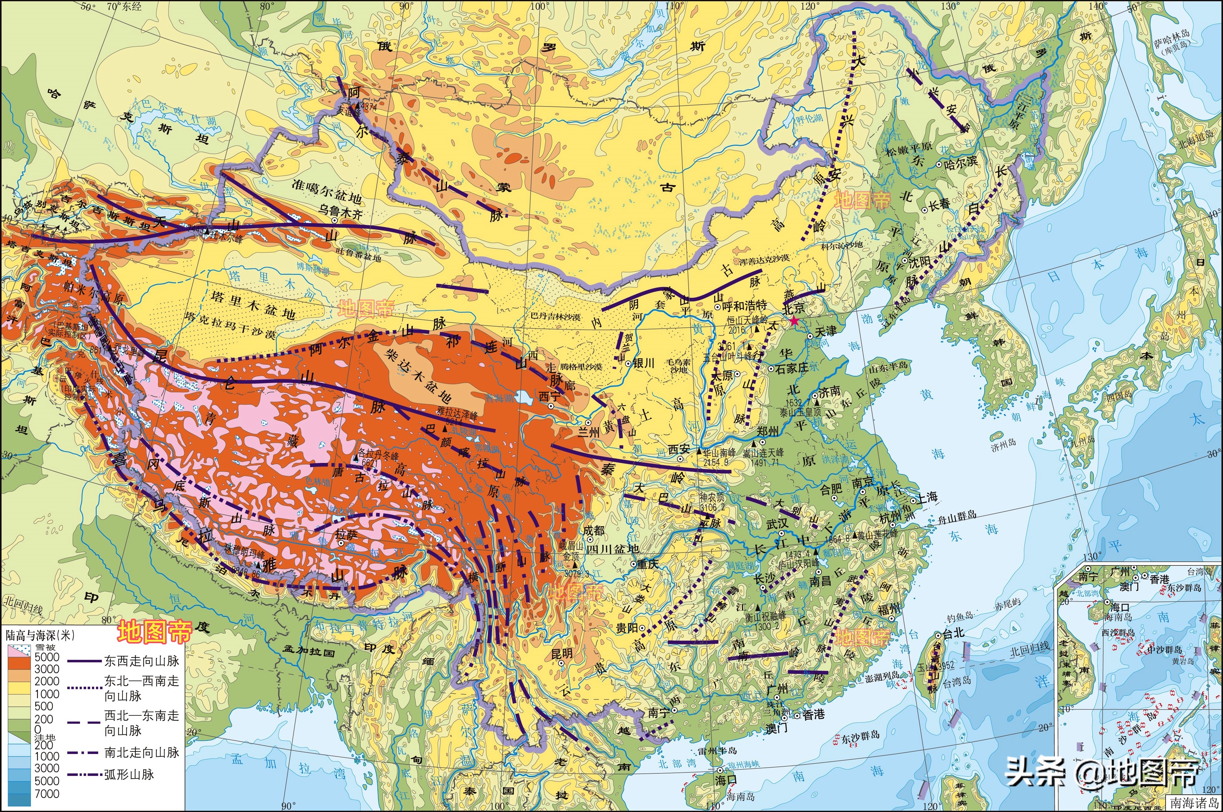 中国地形完整高清版图片