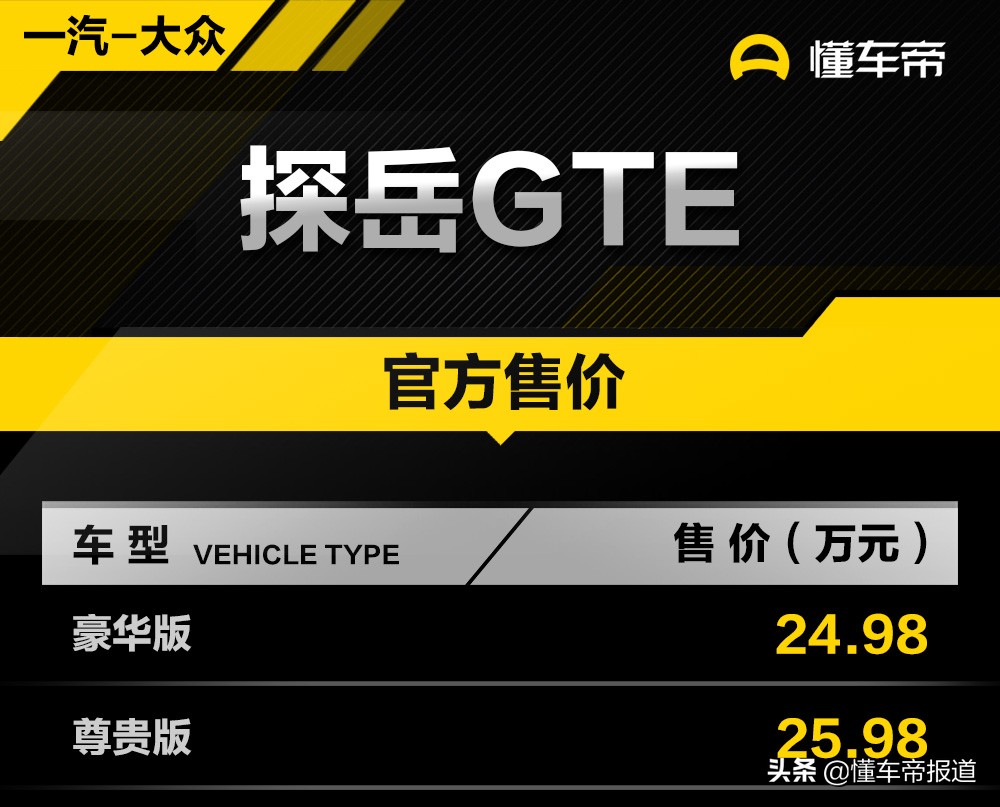 售价24.98-25.98万元 一汽-大众探岳GTE正式上市