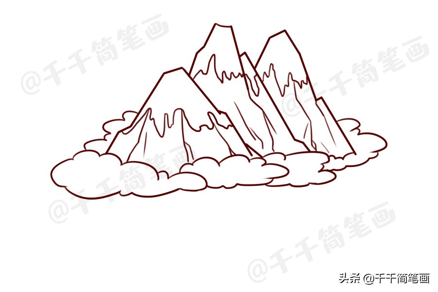 一组风景简笔画素材大全，山峰画法一学就会，哄娃必备