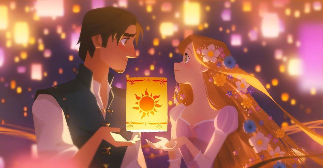 画师绘制浪漫迪士尼同人,公主和王子深情对望,艾莎安娜临时搭档