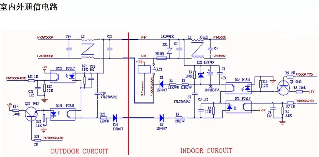 美的變頻空調E1(室內外通信故障)檢修步驟,配電路圖