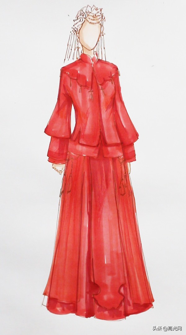 古代凤冠霞帔怎么画?教你画传统的中式婚服,画完想结婚了