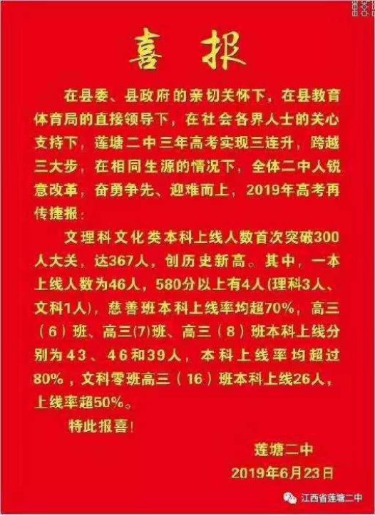 2019年南昌各重点高中高考喜报汇总