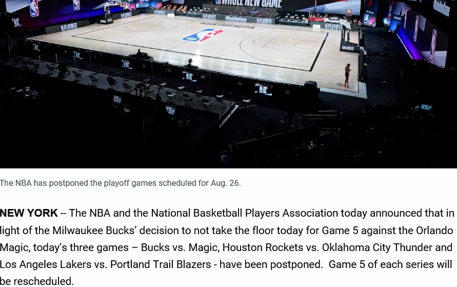 为什么nba季后赛又延期(NBA官方：今日所有季后赛被推迟！名记：顶尖球员不愿取消赛季)