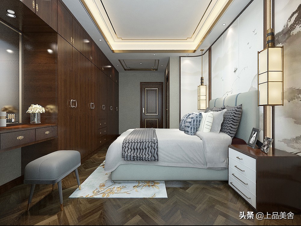 用大理石做电视背景，客厅显得非常大气，120平新中式风，太惊艳