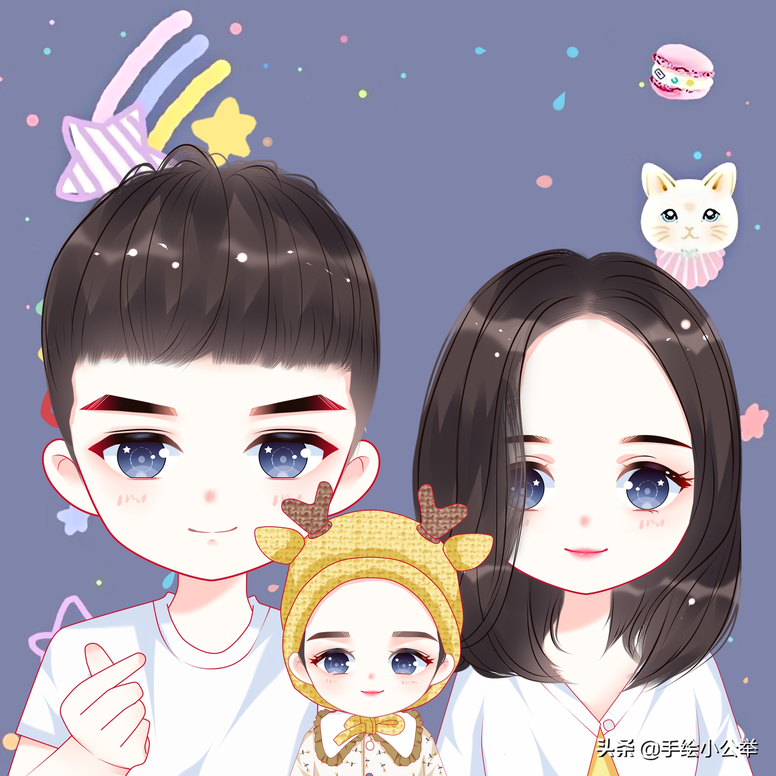 换个头像吧,亲子头像,宝宝全家福手绘头像,q版好玩又好看