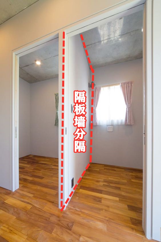 親子宅設計一間兒童房放2張床，2張書桌，加道隔斷，2個孩子各有獨立空間
