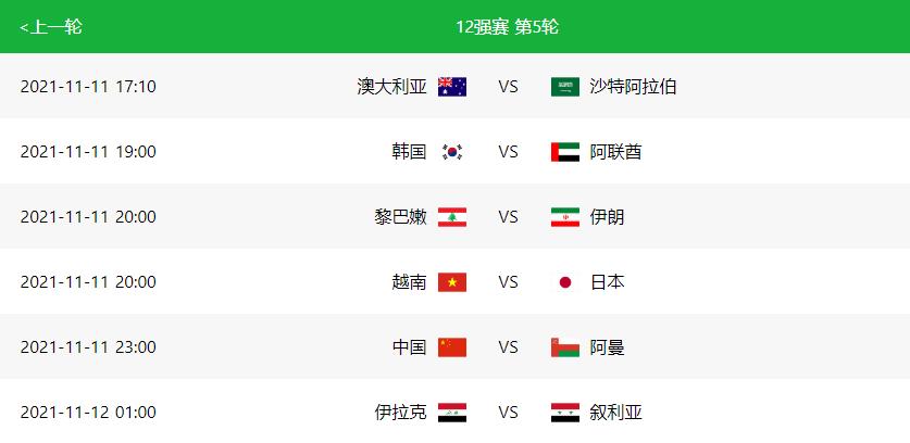 2022世界杯亚预赛暨12强赛实时积分表、赛程（11月11日）