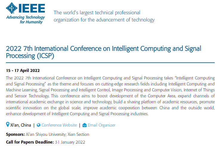 第七届IEEE智能计算与信号处理国际学术会议（IEEE-ICSP 2021）