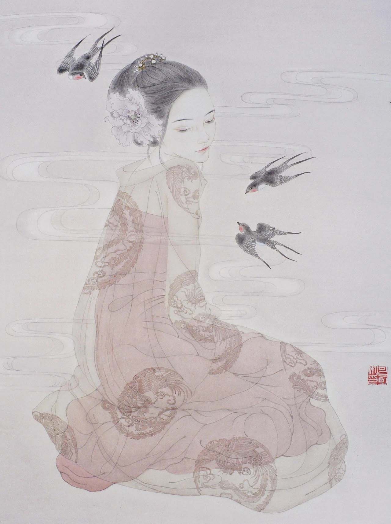 一组唯美的古风美女插画作品（图）