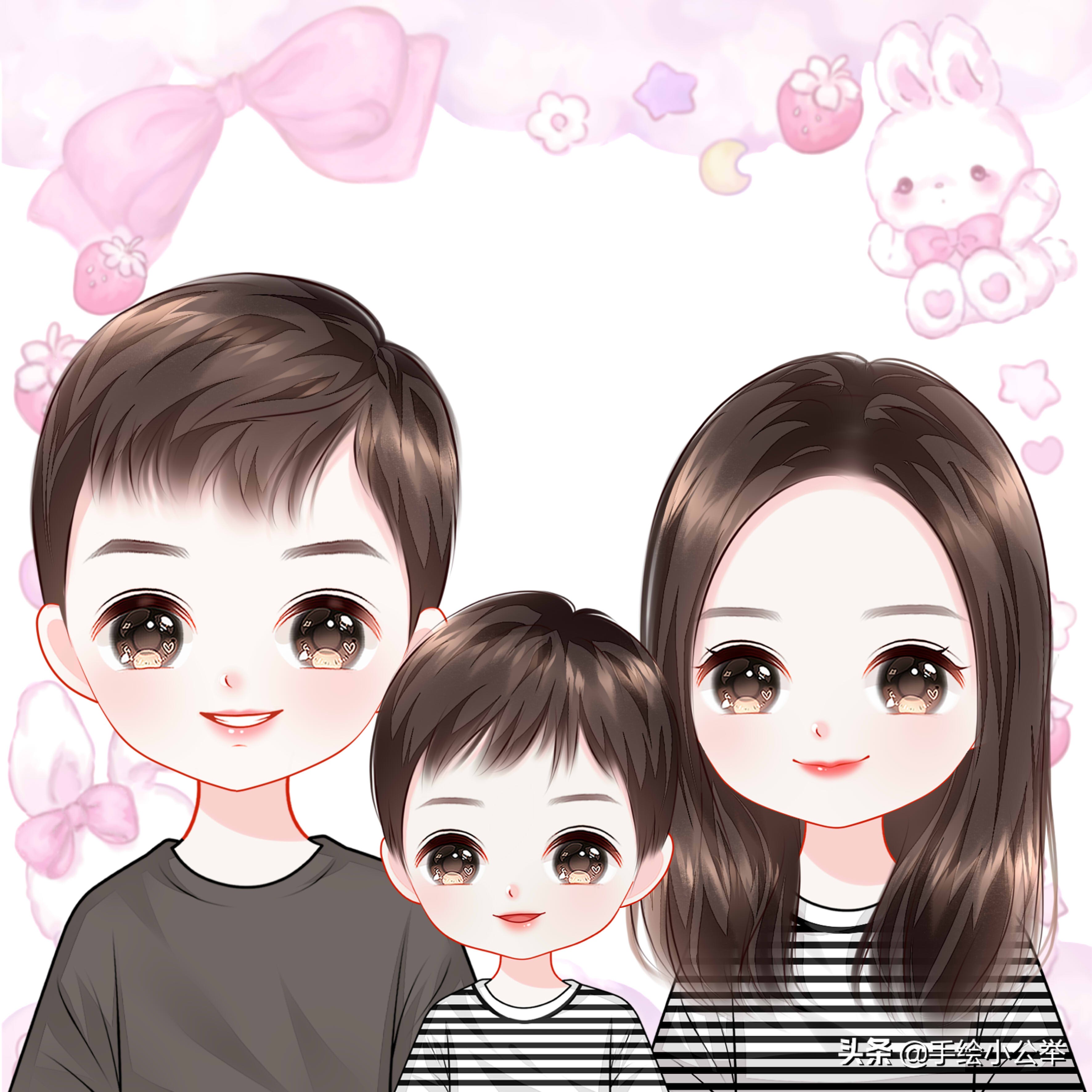 换个头像吧,一家四口温馨卡通全家福头像,相亲相爱一家人