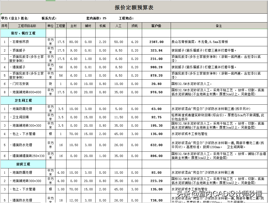 室內設計院300套家裝工裝預算表模板｜材料明細都有你還愁什麼