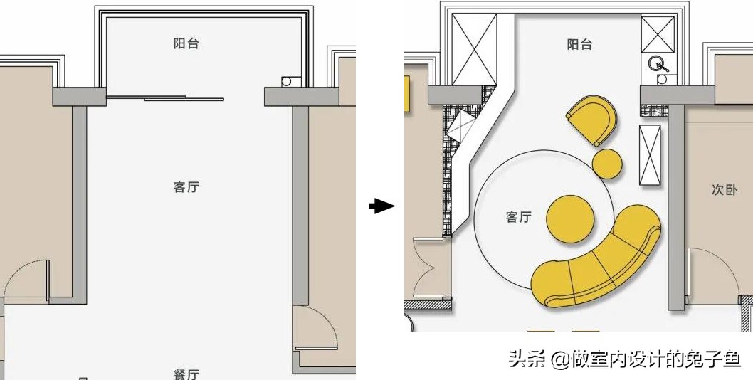 年轻夫妻的80㎡两居室，因“圆形”布置而走红，不要电墙太香了