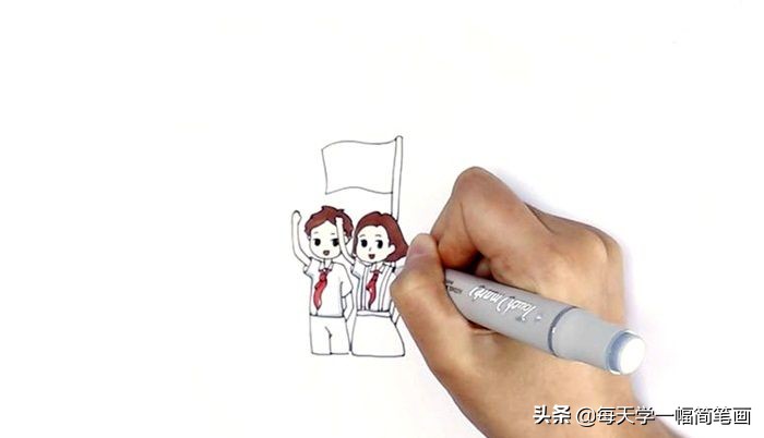 小学生升旗仪式简笔画图片