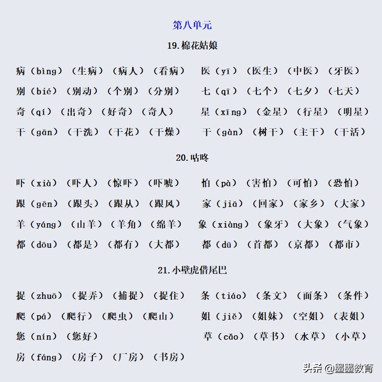 一年级下册语文:全册生字组词,收藏给孩子阅读,提高组词能力