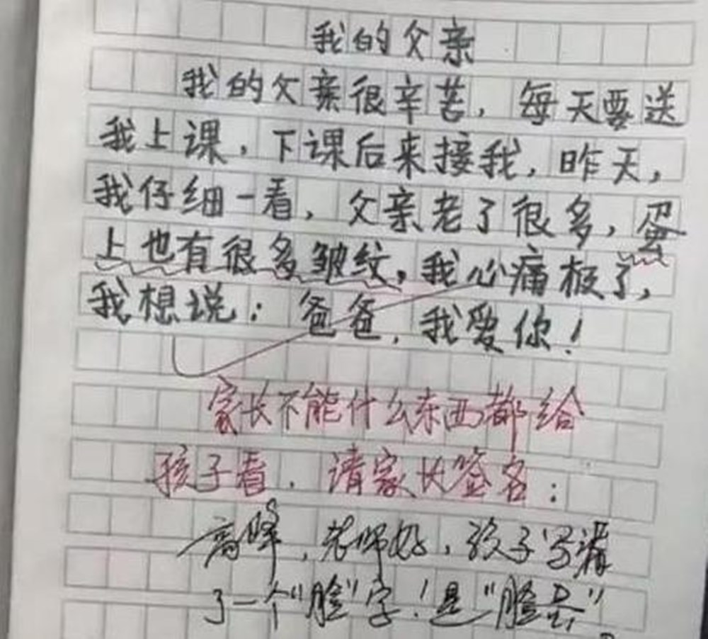 小学生作文《小时候》火了，看完爸爸杀鸡，娃挨了几巴掌也不洗澡