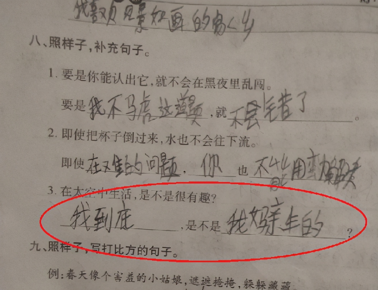 小学生花式造句走红，老师看后笑出鹅叫，家长却气得直跺脚