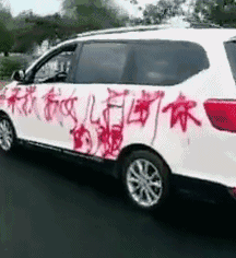 爆笑gif图9张：车子被喷油漆，背后的故事一定很狗血
