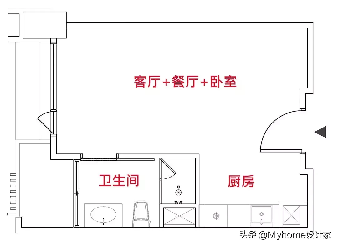 平面图布局攻略33㎡，拥一室一厅一厨一卫，还有大量收纳设计！