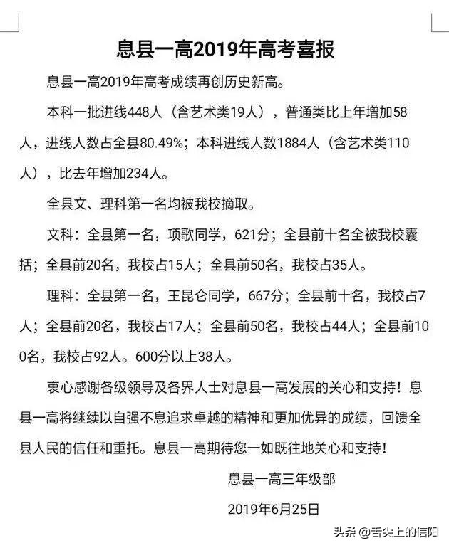 信阳高考哪家强，快来夸夸你县的教育水平吧