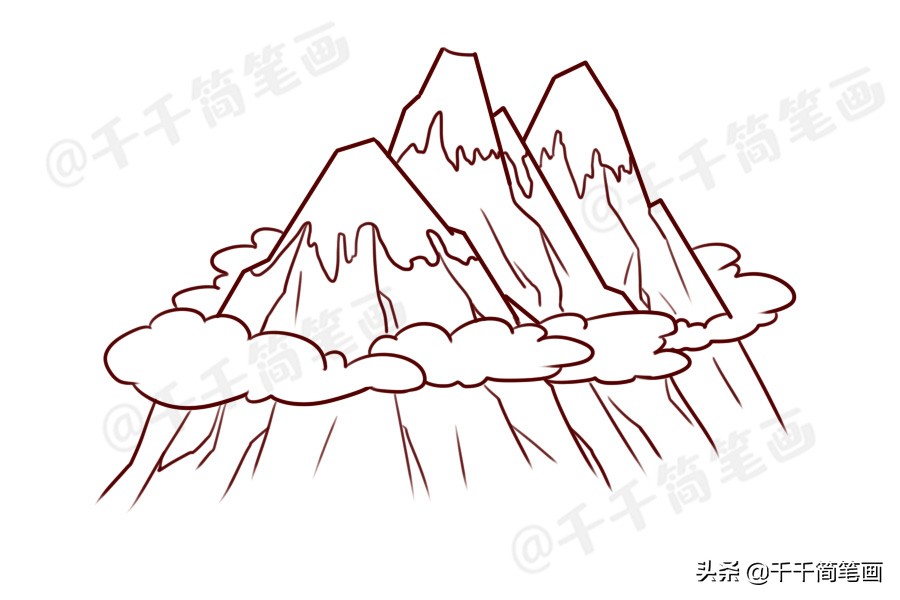 一组风景简笔画素材大全，山峰画法一学就会，哄娃必备