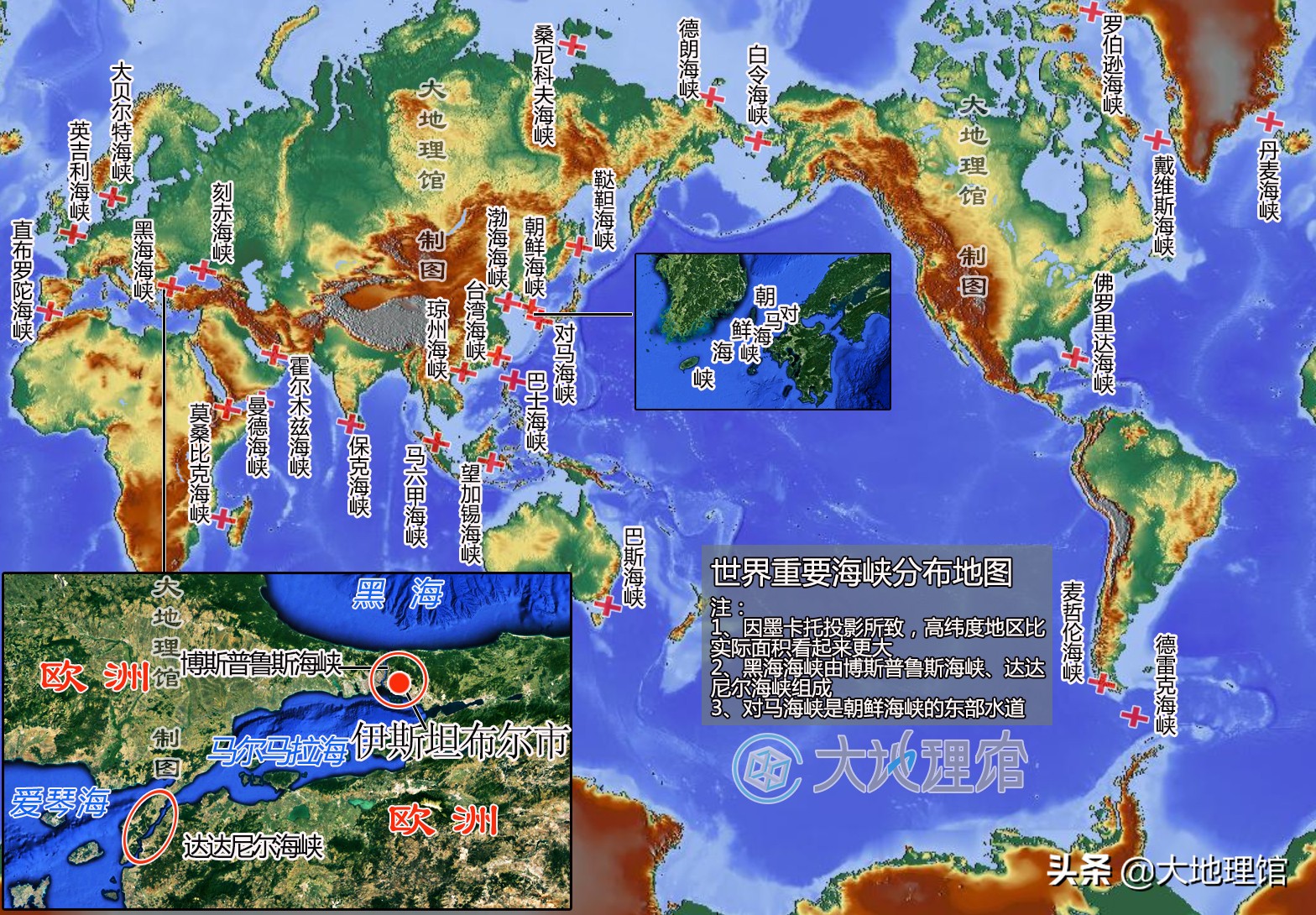 世界海峡地图分布图(一张图带你看世界著名海峡分布海峡)