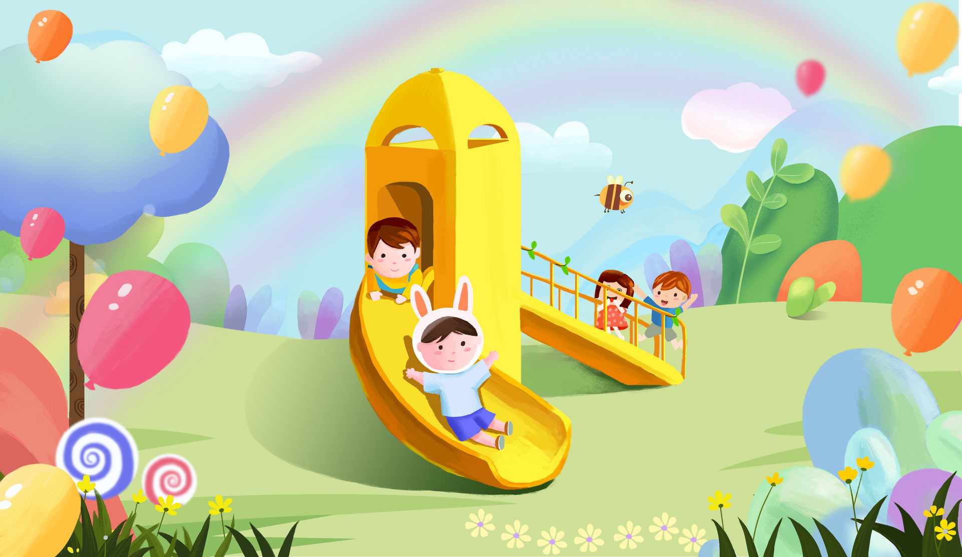 孩子们大声欢笑尽情玩耍的快乐时光