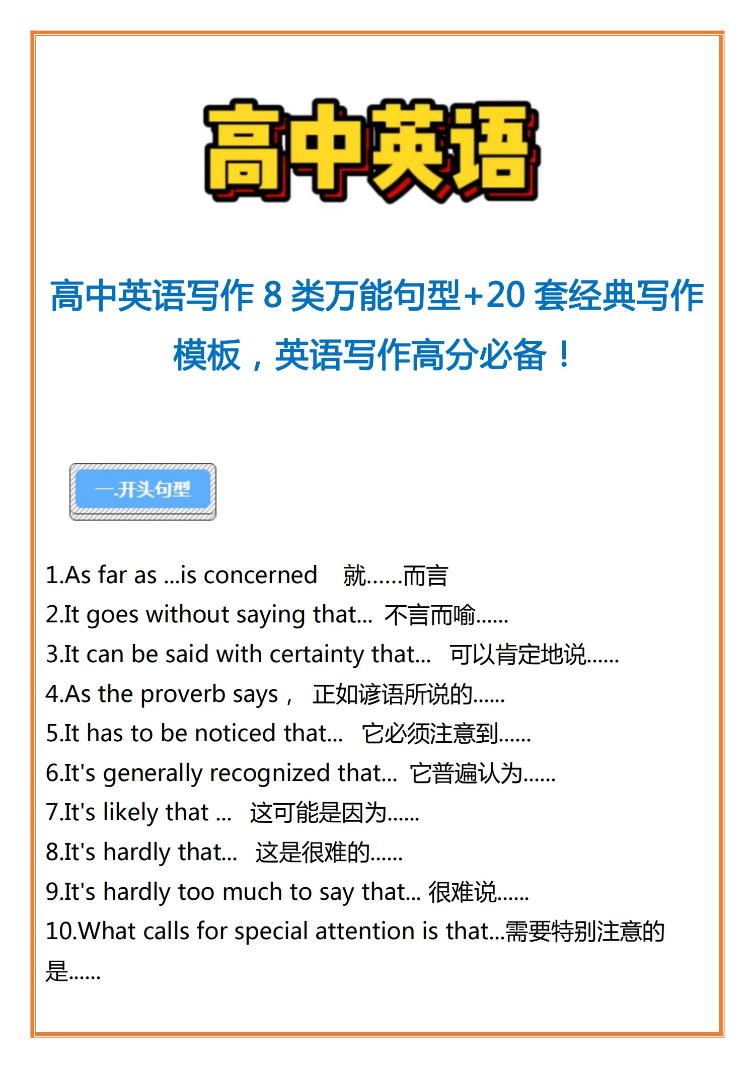 英语写作高分必备！8 类万能句型+20 套经典写作模板