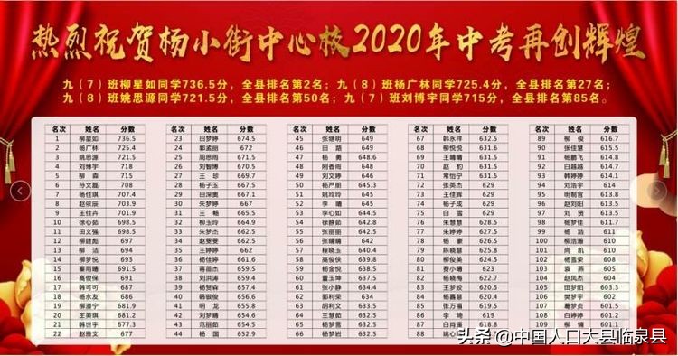 临泉县杨小街中心校2020中考喜报