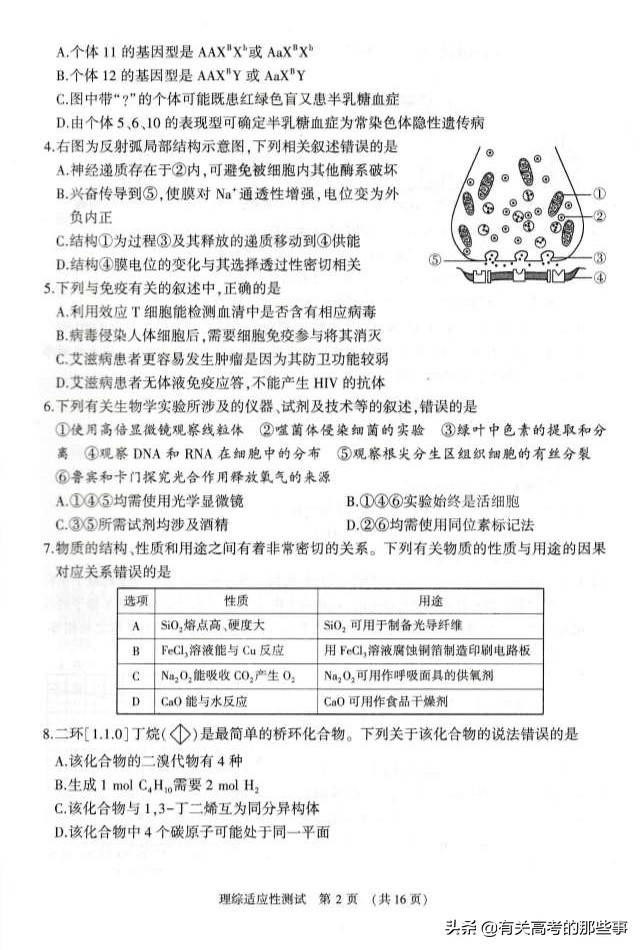 2019年河南省普通高中毕业班高考适应性测试（理综）
