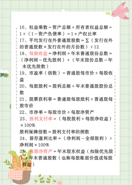 21年中级财务管理110个分析公式汇总（报表、预测...）共11页速背