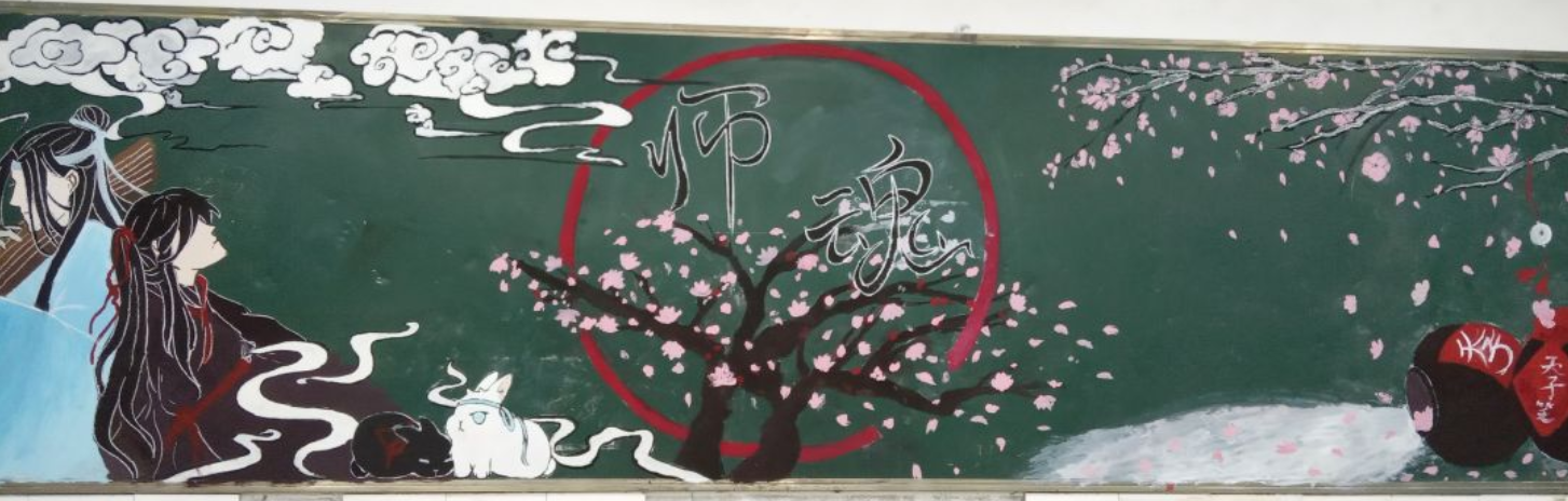 二次元入侵校园黑板报，画手常“夹带私货”，网友：老师不混圈？