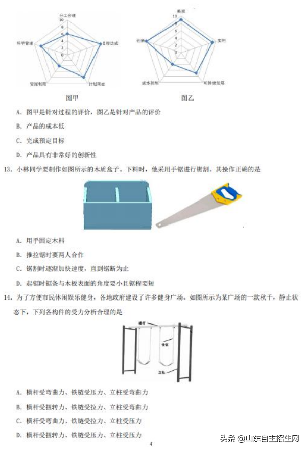 山东2019年夏季学考通用技术科目测试卷