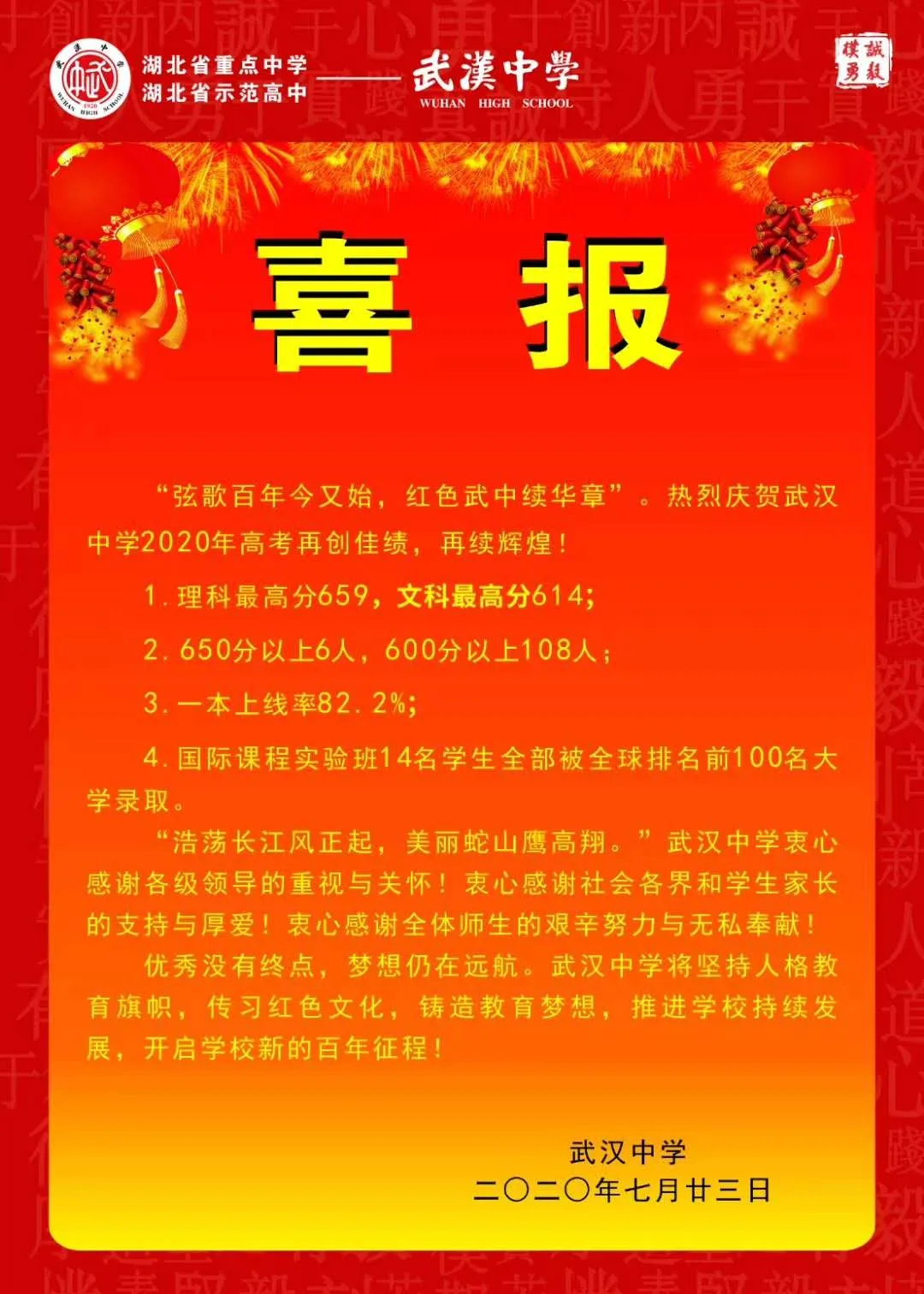 2020各高中喜报来了！快来看看你的目标学校，考得如何？