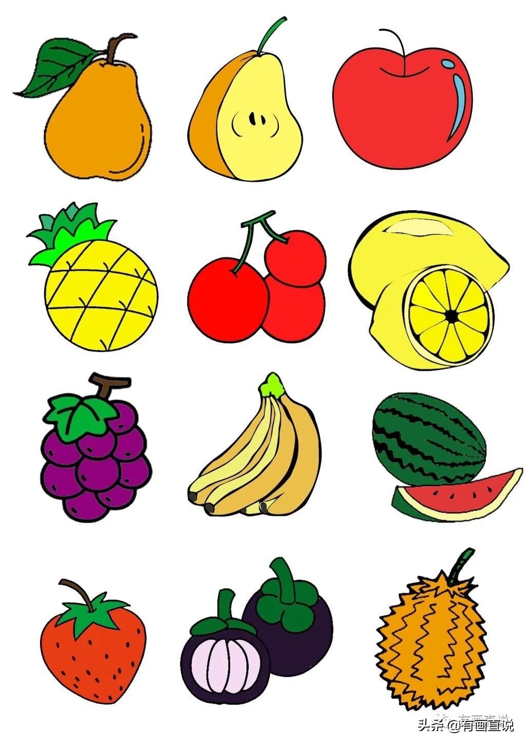 儿童画简笔画临摹素材52张：水果系列画法，收藏备用，在家学画画
