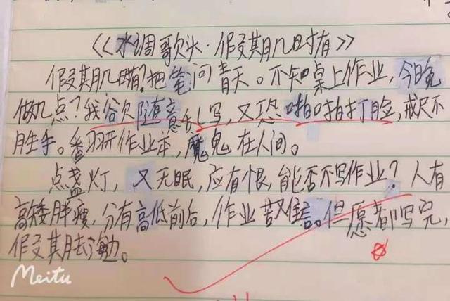 学生暑假版《水调歌头》，发出灵魂拷问，网友改编《如梦令》回敬