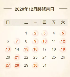 2020年装修开工吉日