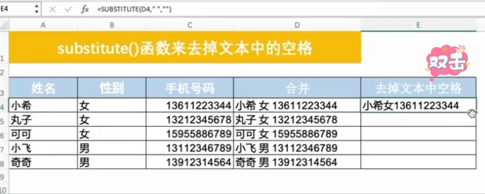 excel中对指定的字符串进行批量替换，substitute()函数轻松搞定