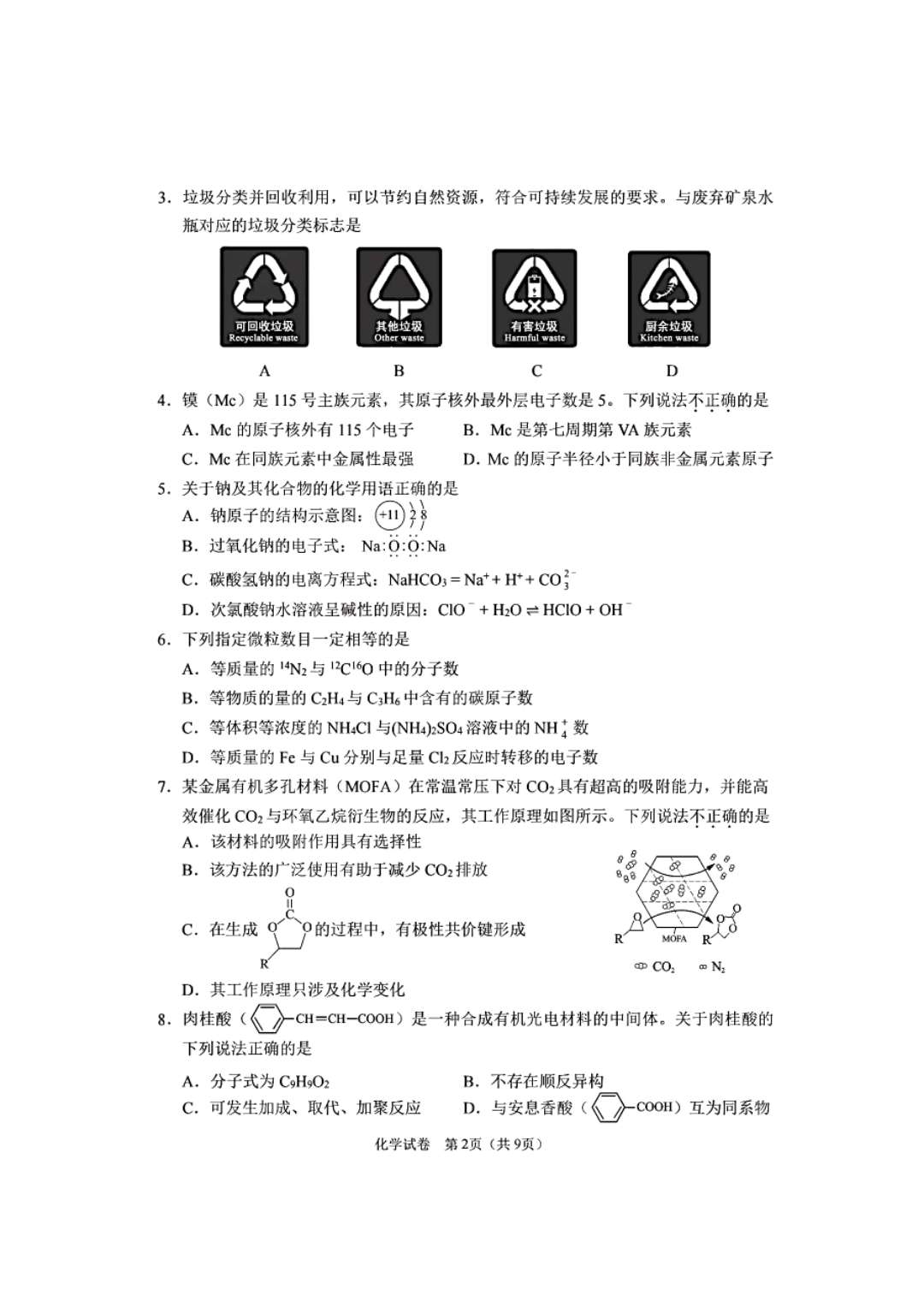 2020年新高考适应性测试五省化学试题