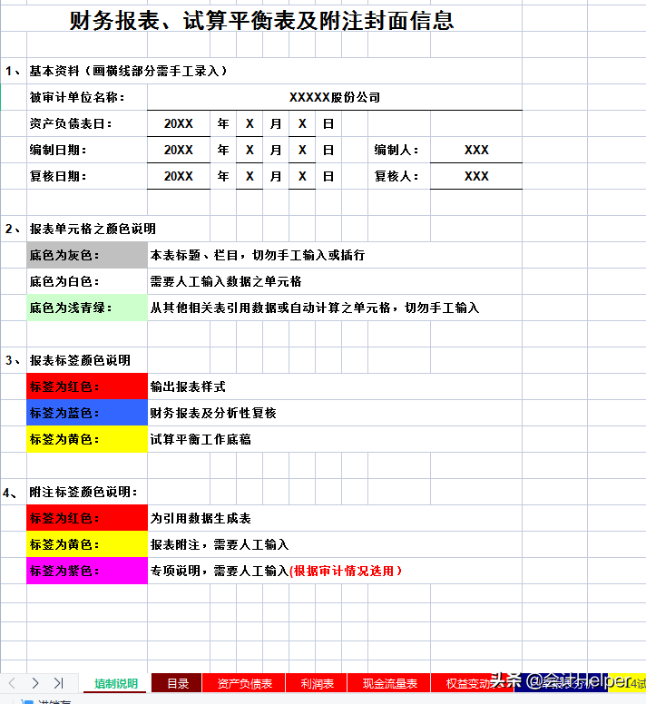 全自动Excel合并财务报表模板，附试算平衡表及附注，直接套用