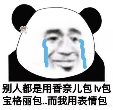 女孩哭穷表情包:别人都是用香奈儿包LV包宝格丽包,而我用表情包