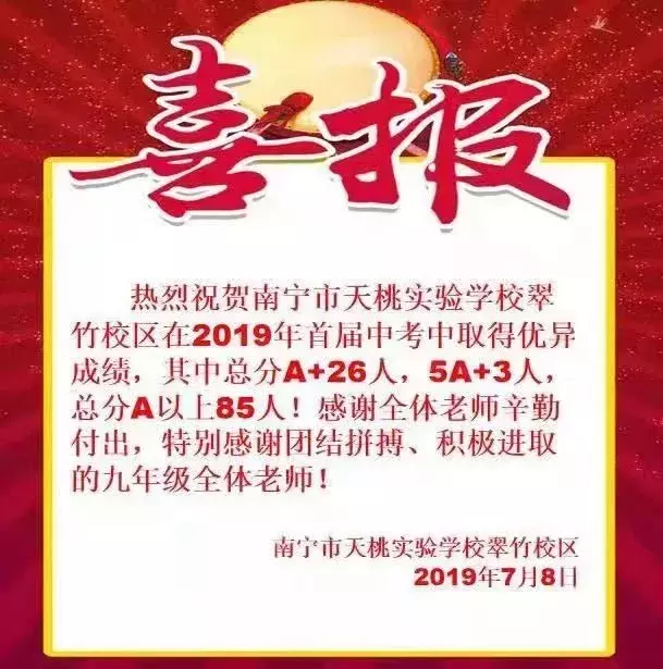 2019年南宁中考98人全A+，各初中名校发布喜报，你觉得哪家强？