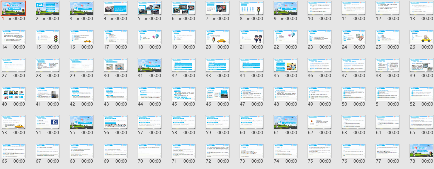员工交通安全培训PPT，详尽内容，精致框架，78页满载套用