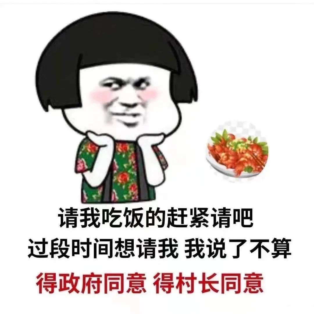 表情包：请我吃饭的赶紧请吧，过段时间想请我，得村长和政府同意