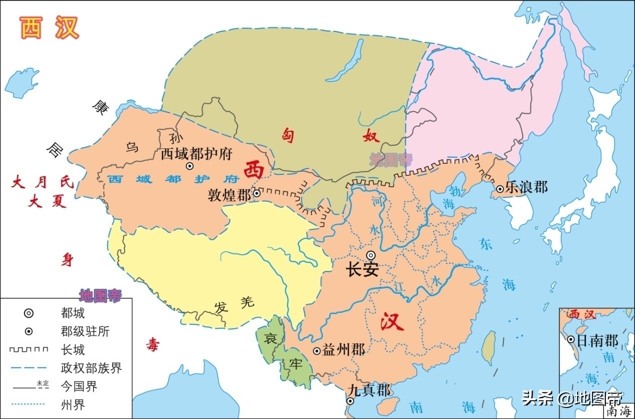 中国汉朝地图全图高清版西汉和东汉地图
